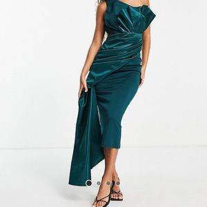 ASOS Design one shoulder pleated midi dress is teal